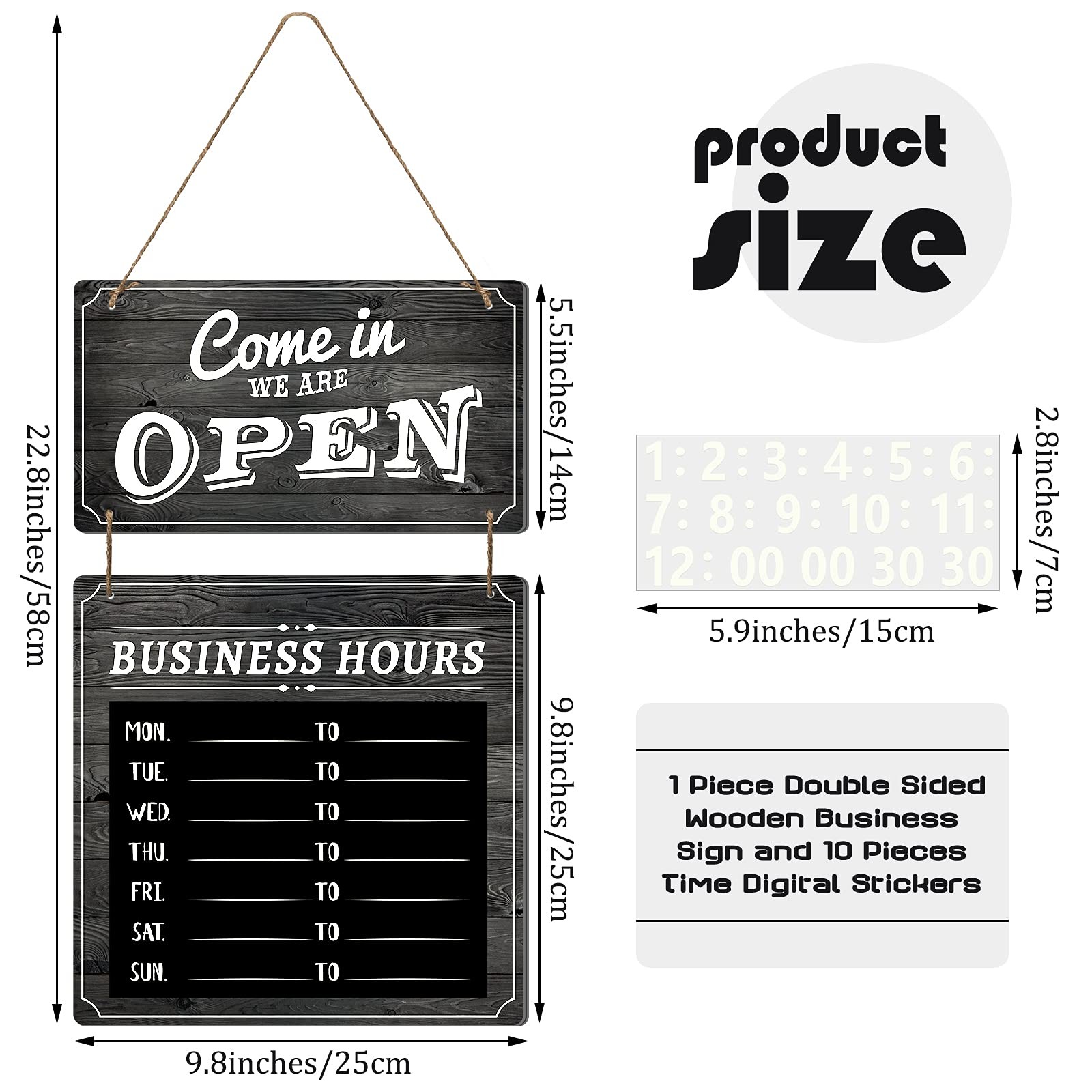 Business Hours Sign Hanging Open and Closed Mark 10×10 inches, Black Board