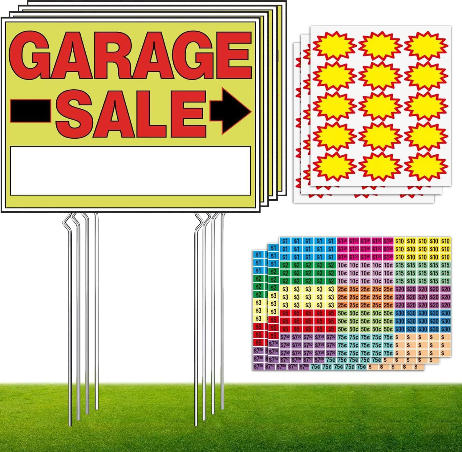 Garage Sale Signs 4Pack Double-Sided Printed Waterproof Yard Signs(18”*13”) with