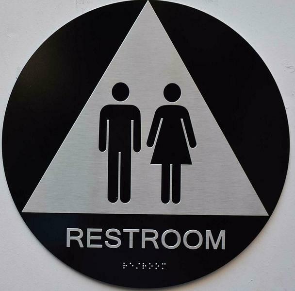 Unisex Restroom CA – (Aluminum, Black, 12 Diameter) The Sensation..-REF24-1027