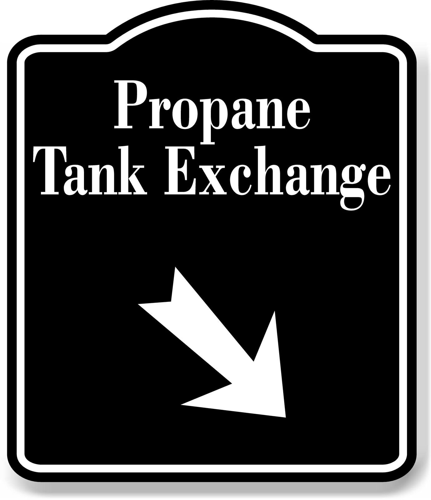 Propane_Tank_Exchange_45_Degree_Down_Right_Arrow_BLACK Aluminum Composite Sign