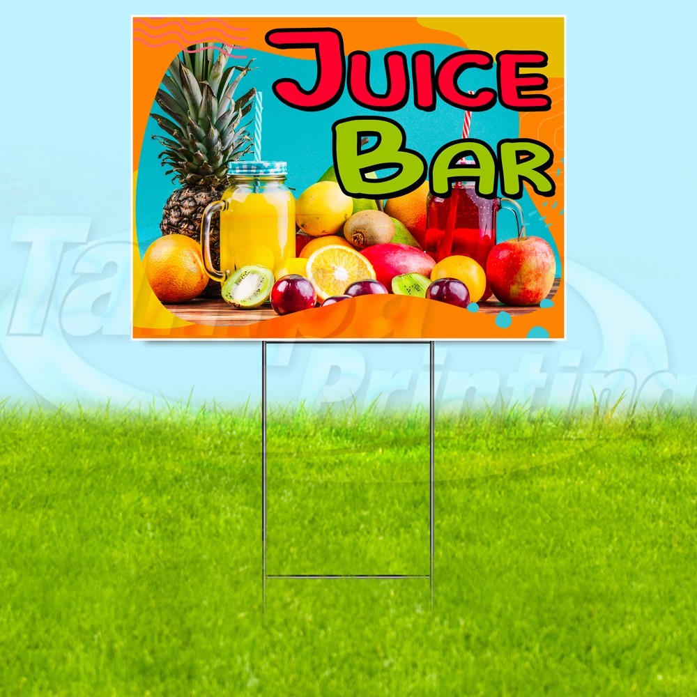 JUICE BAR 18×24 Yard Sign Drinks Plastic Corrugated WITH STAKE USA YS07754