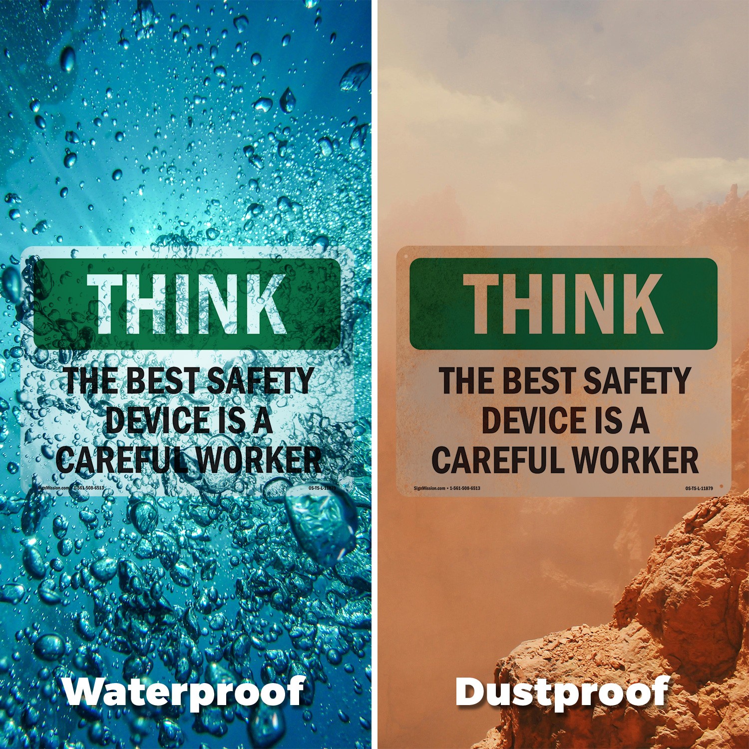 The Best Safety Device Is A Careful Worker OSHA Think Sign, Decal 5 or 10 Pack