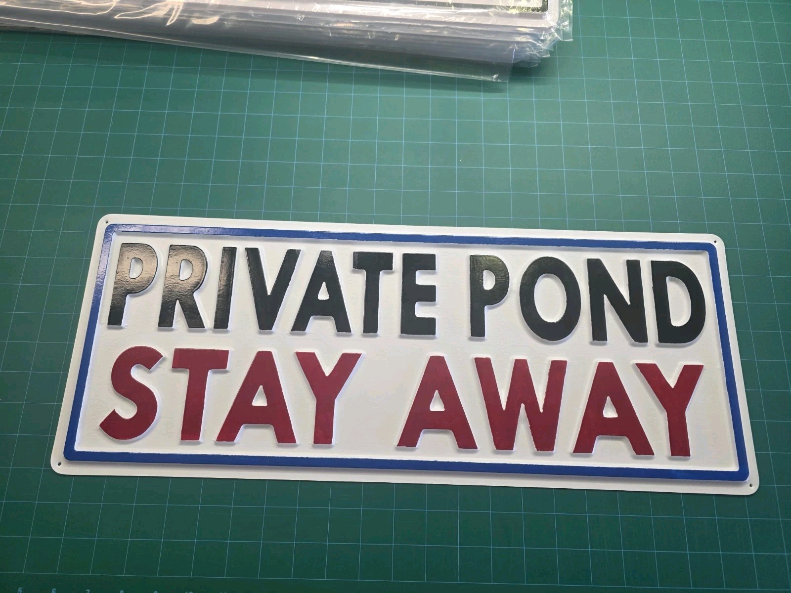 PRIVATE POND STAY AWAY Sign 3D Embossed Plastic 9X22