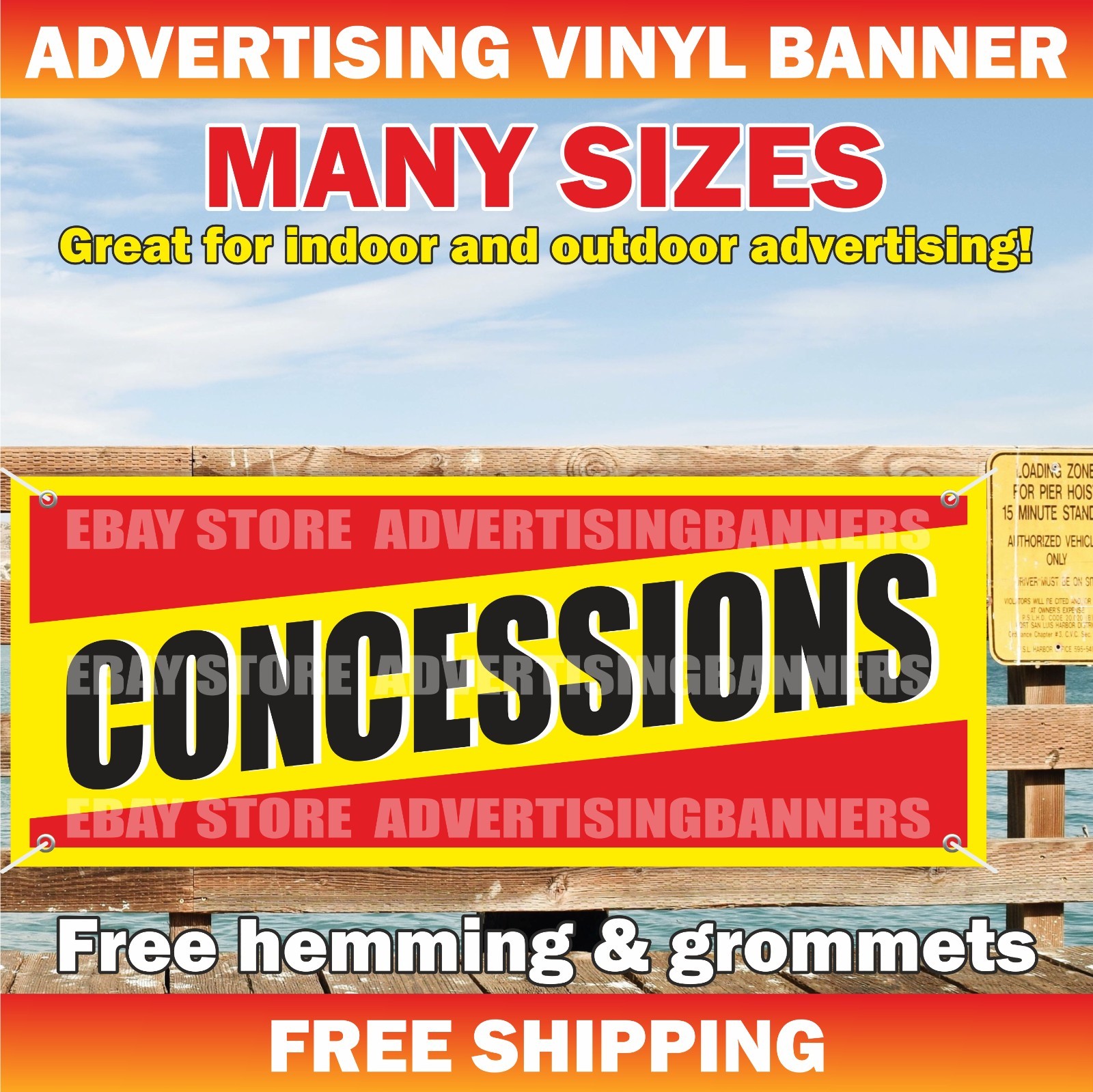 CONCESSIONS Advertising Banner Vinyl Mesh Sign Food Fair Stand Popcorn Corn Dogs