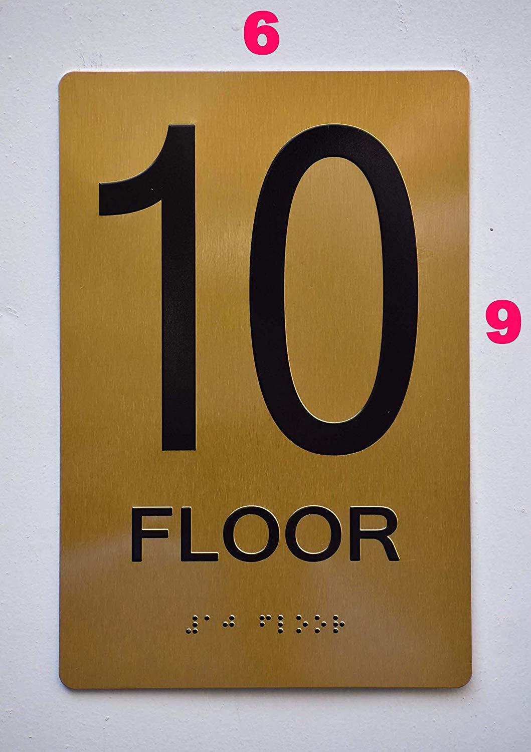 Floor 10 Sign- 10th Floor Sign- Gold(Aluminium, Gold/Black,Size 6X9) The