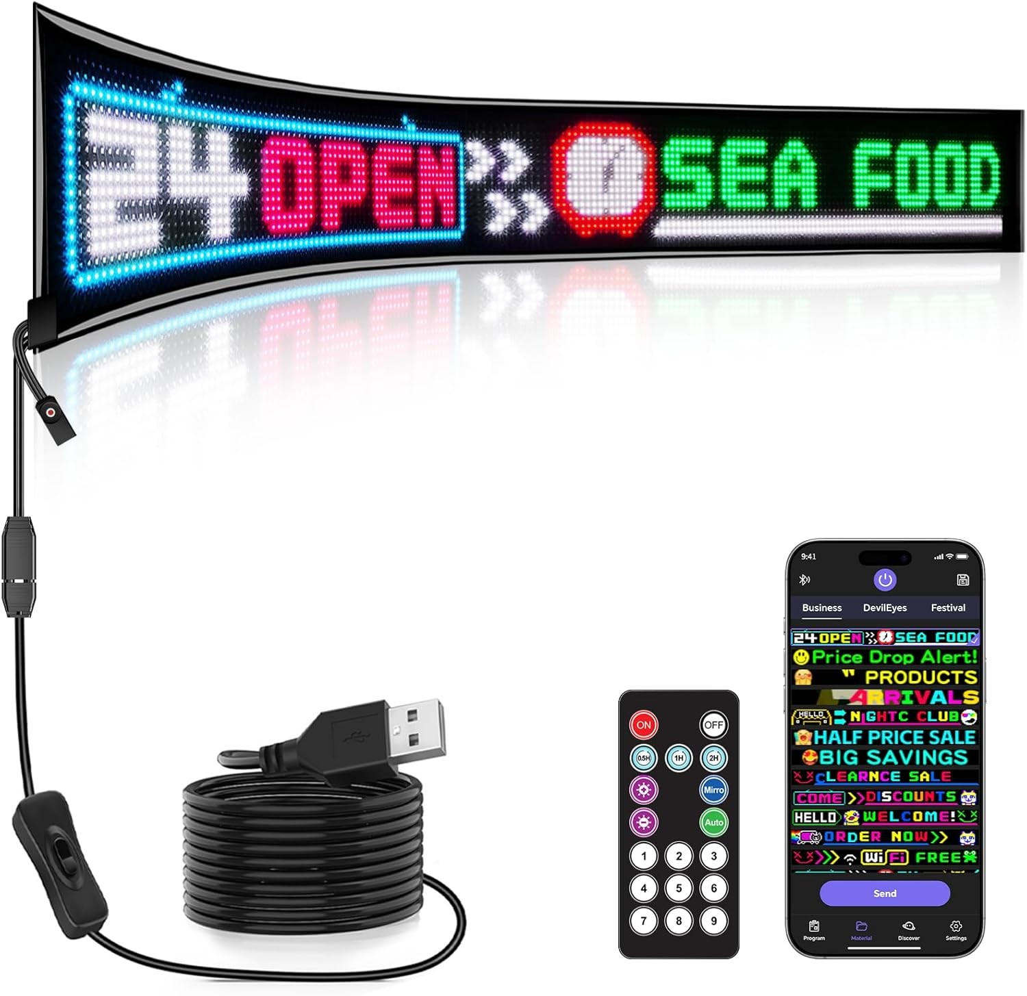 LED Sign for Car, 7”X3”Flexible LED Matrix Panel USB 5V Bluetooth Application