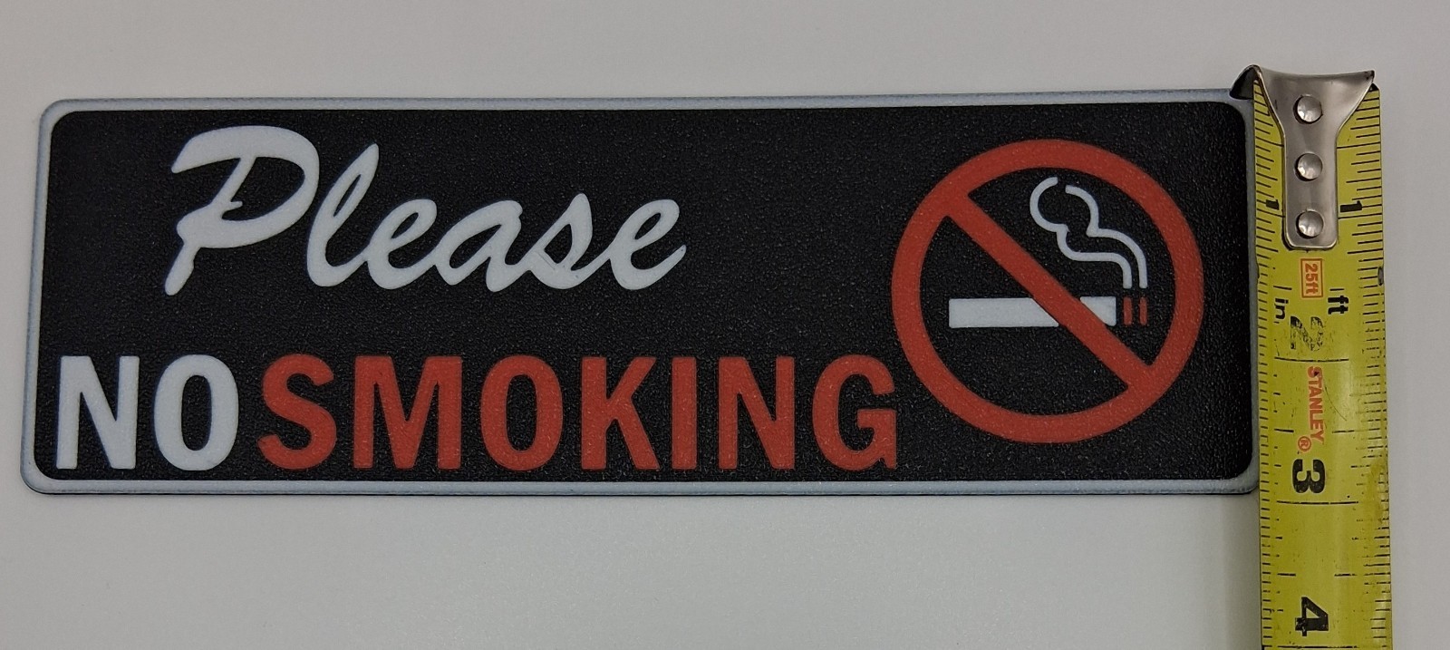 Please No Smoking Sign 3″ X 9″ Plastic w/Adhesive Strips New.