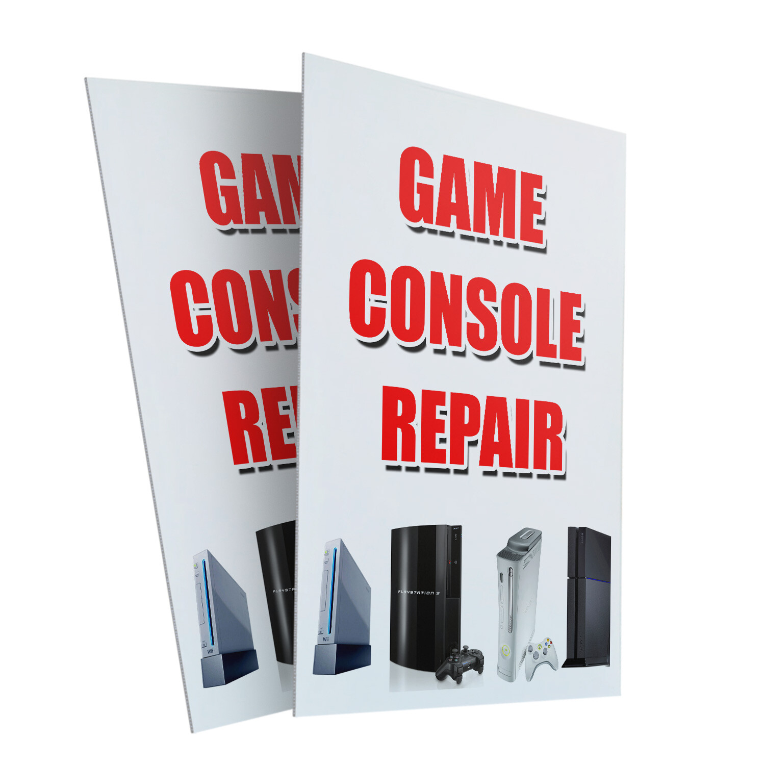 Game Console Repair 24″ x 36″ 2 Pack Of Store Sign Plastic Or Decal