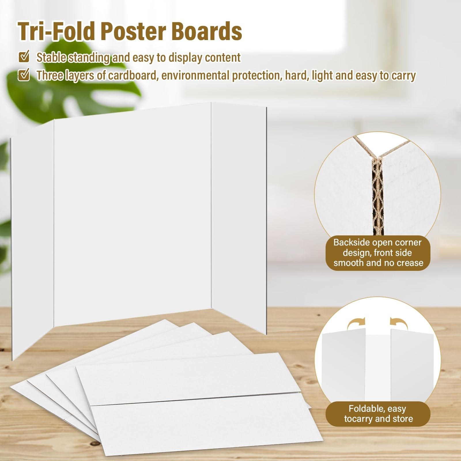 4 Pcs Trifold Poster Board, 26×17 inches White Poster Board Comes with Sticky…