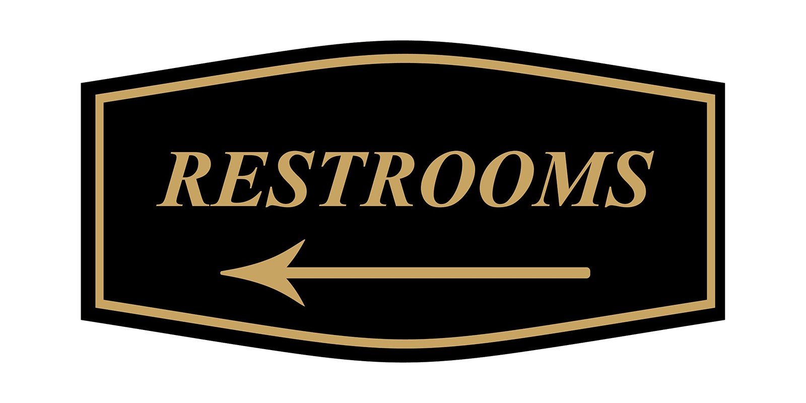 Fancy Restrooms Left Arrow Sign Black Gold Medium 1 Pack Door Wall Plaque