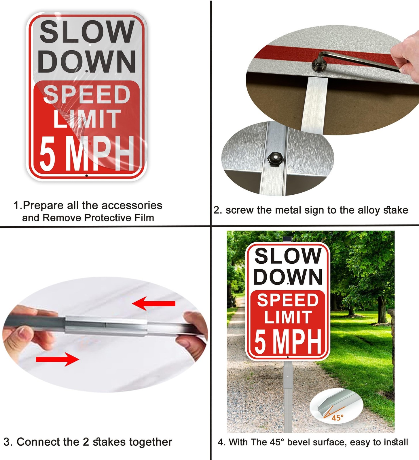 2Pack Slow Down Sign, Speed Limit 5 MPH Sign with 36″ Stakes, 14″×10″ Reflect…