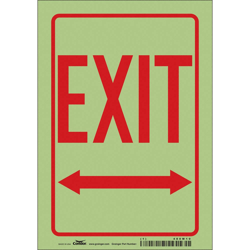 CONDOR 480M10 Safety Sign,10 inx7 in,Glow Vinyl 480M10