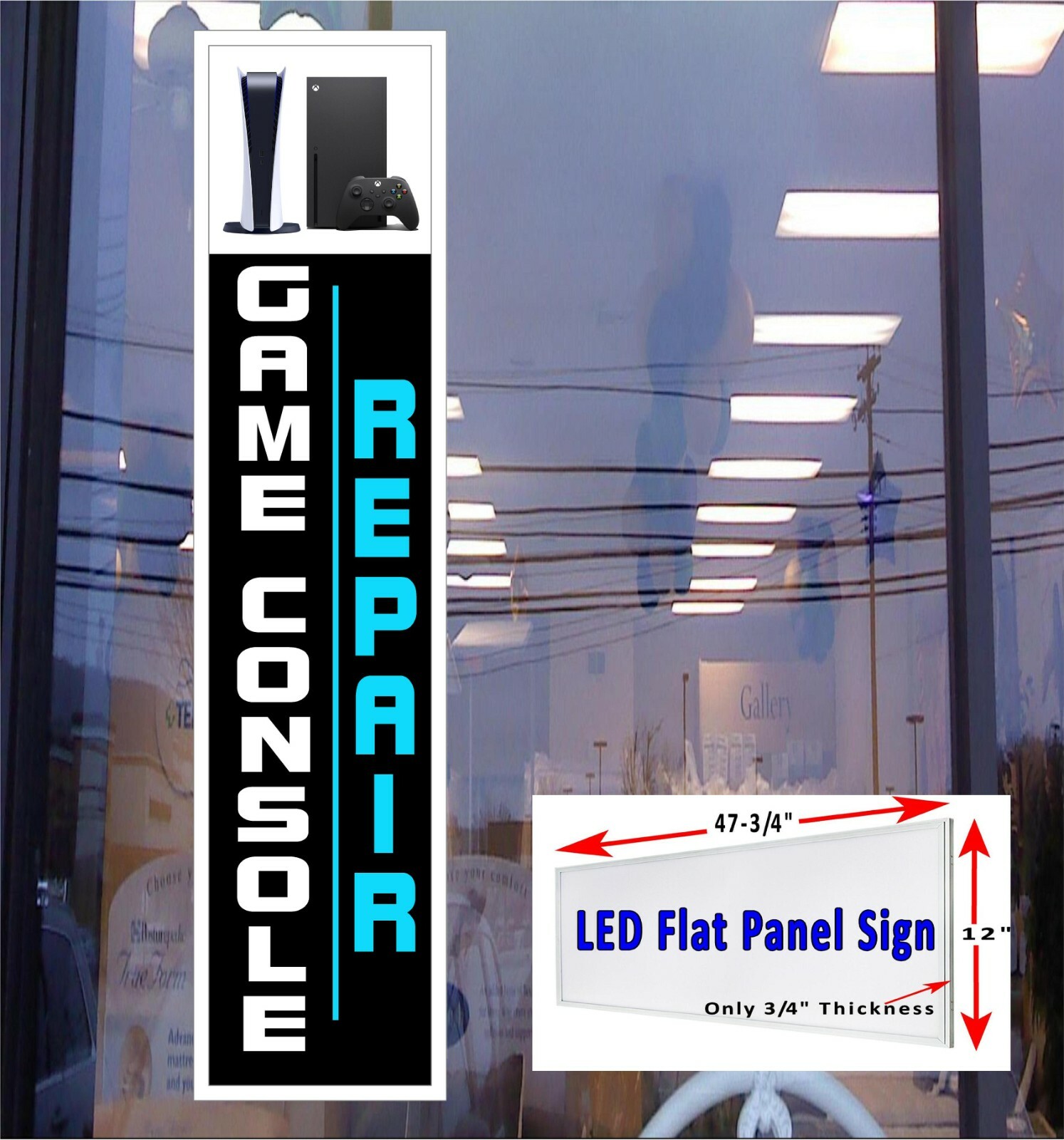 Computer Smartphone Game Console Repair LED light box window signs 48″x 12″