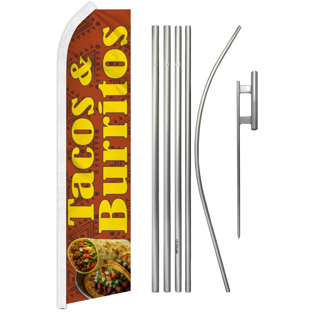 “TACOS & BURRITOS” Advertising Super Flag & Pole Kit Mexican food