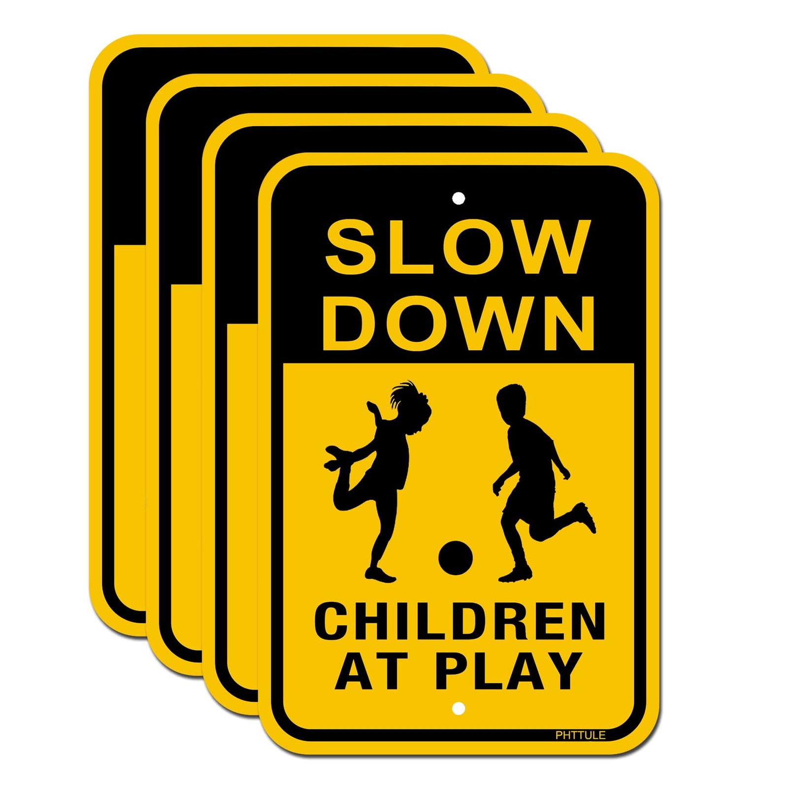 Slow Down Children at Play Signs, 18″ x 12″ Reflective Road Safety Sign for N.