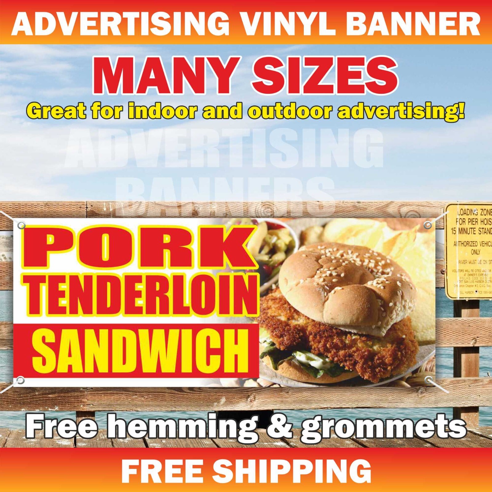 Pork tenderloin sandwich Advertising Banner Vinyl Mesh Sign Sub Burger Meat