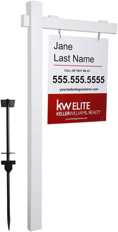 Real Estate Yard Sign Post 72 Inch White Vinyl with Easy Setup Components