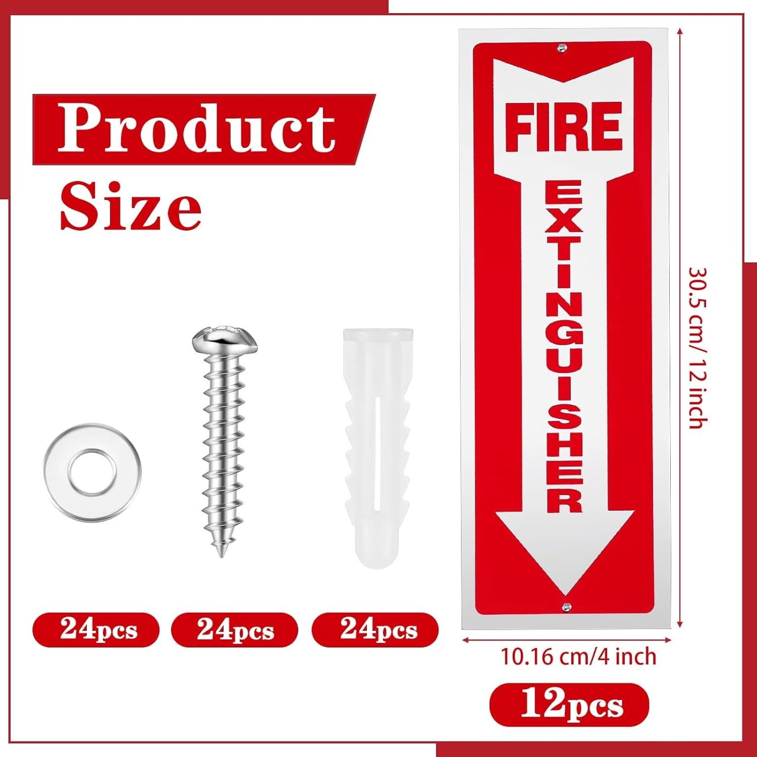 12 Pack Aluminum Fire Extinguisher Sign, 4″ x 12″ Rust Free Signs with Screws