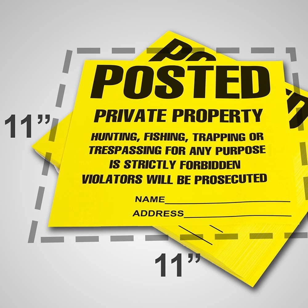 Posted Signs 100-Pack, No Hunting/Trespassing, Heavy Duty, 11″x11″ Yellow