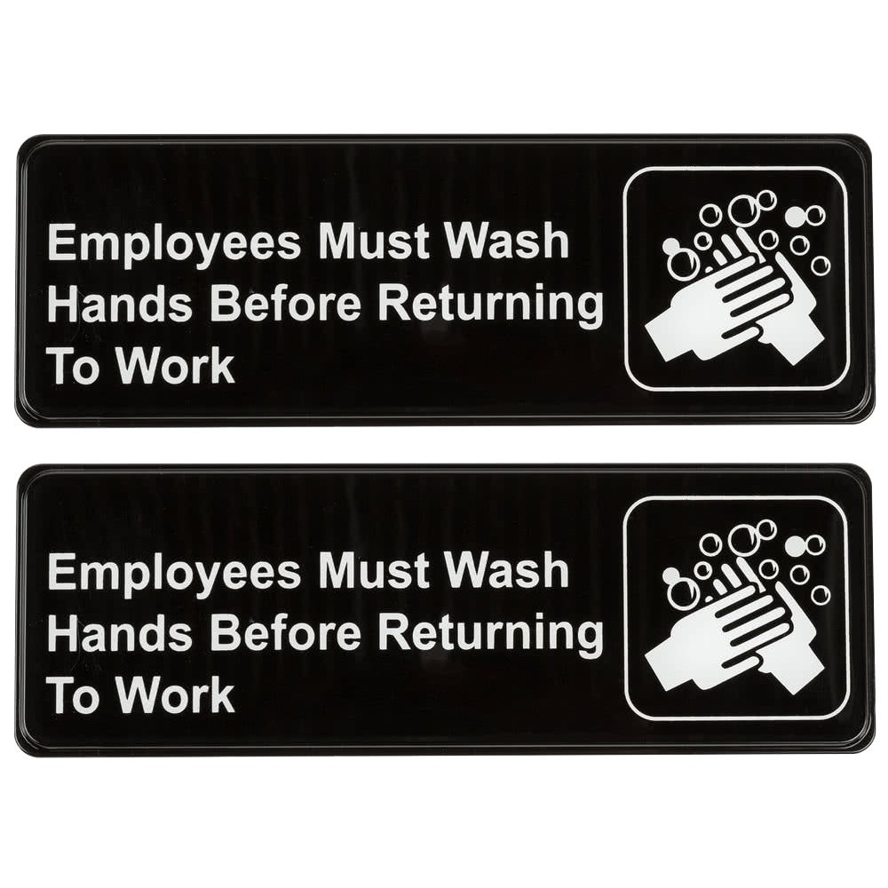2 PCS Employees Wash Hands Before Returning Work Sign 9×3 Inch Black White