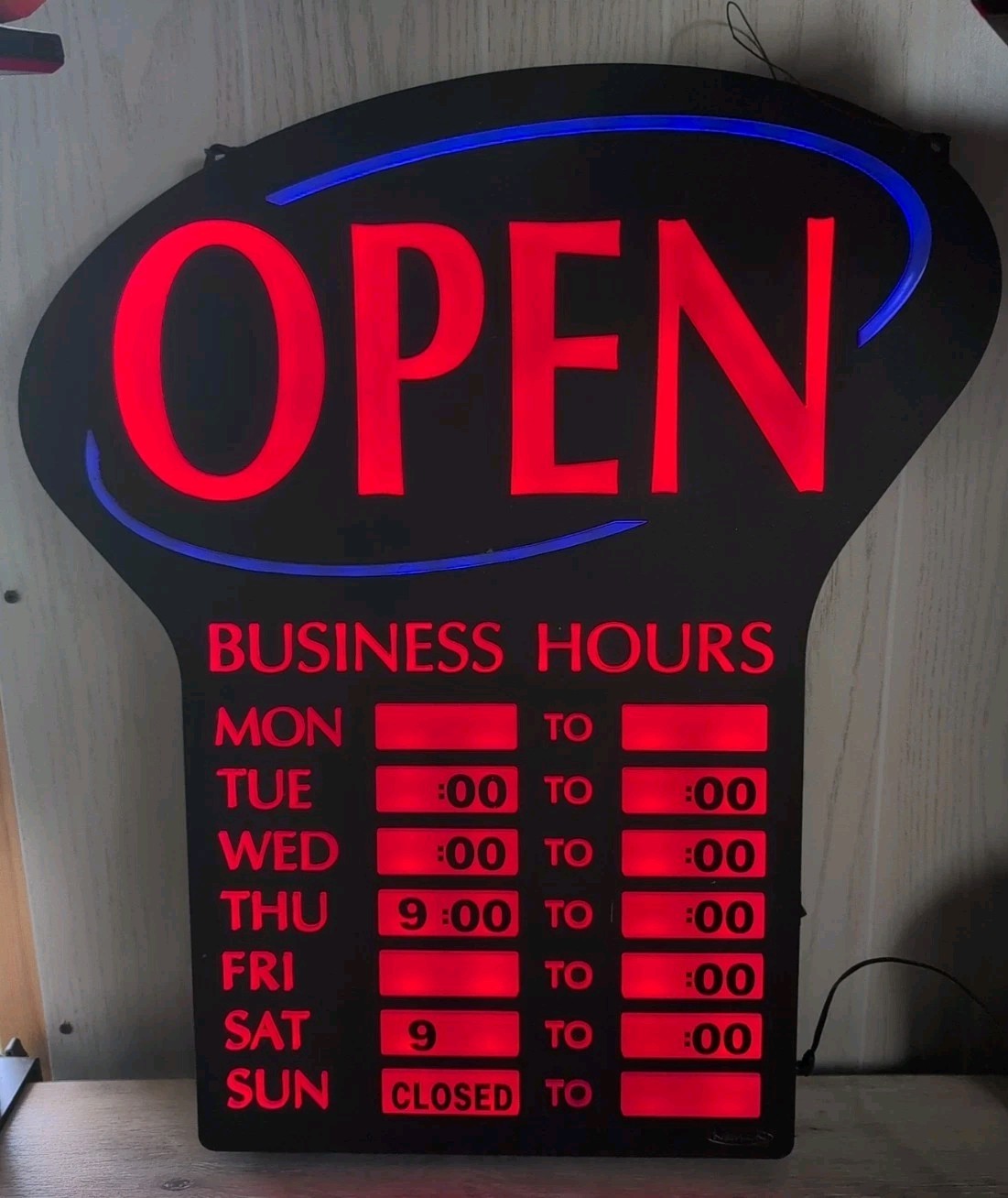 NEWON Red LED Light Up Open Hours NonProgrammable Sign with Power Adapter