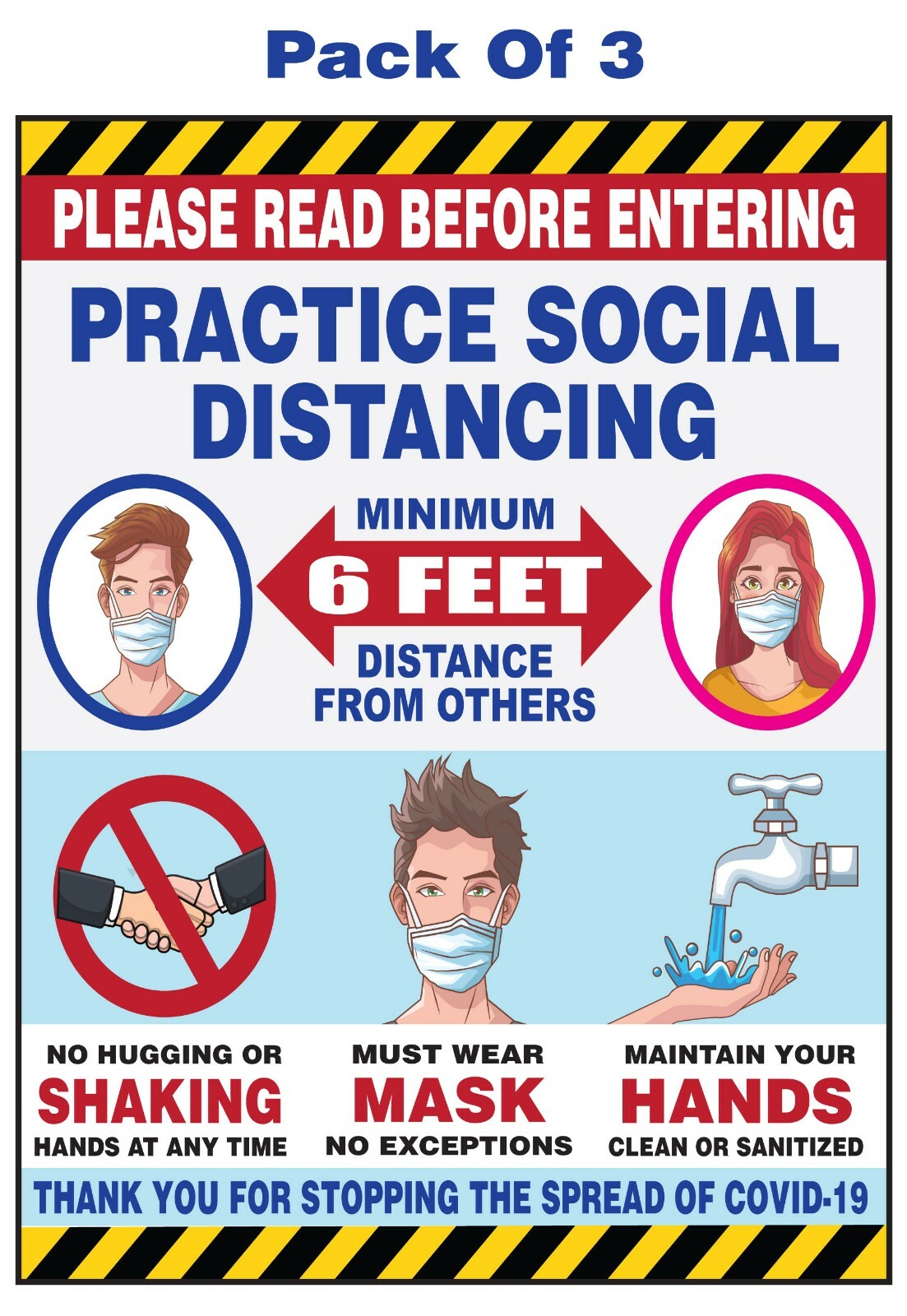 DOOR DECAL – MUST WEAR MASK BEFORE ENTERING – SOCIAL DISTANCING STICKERS 6X8 3