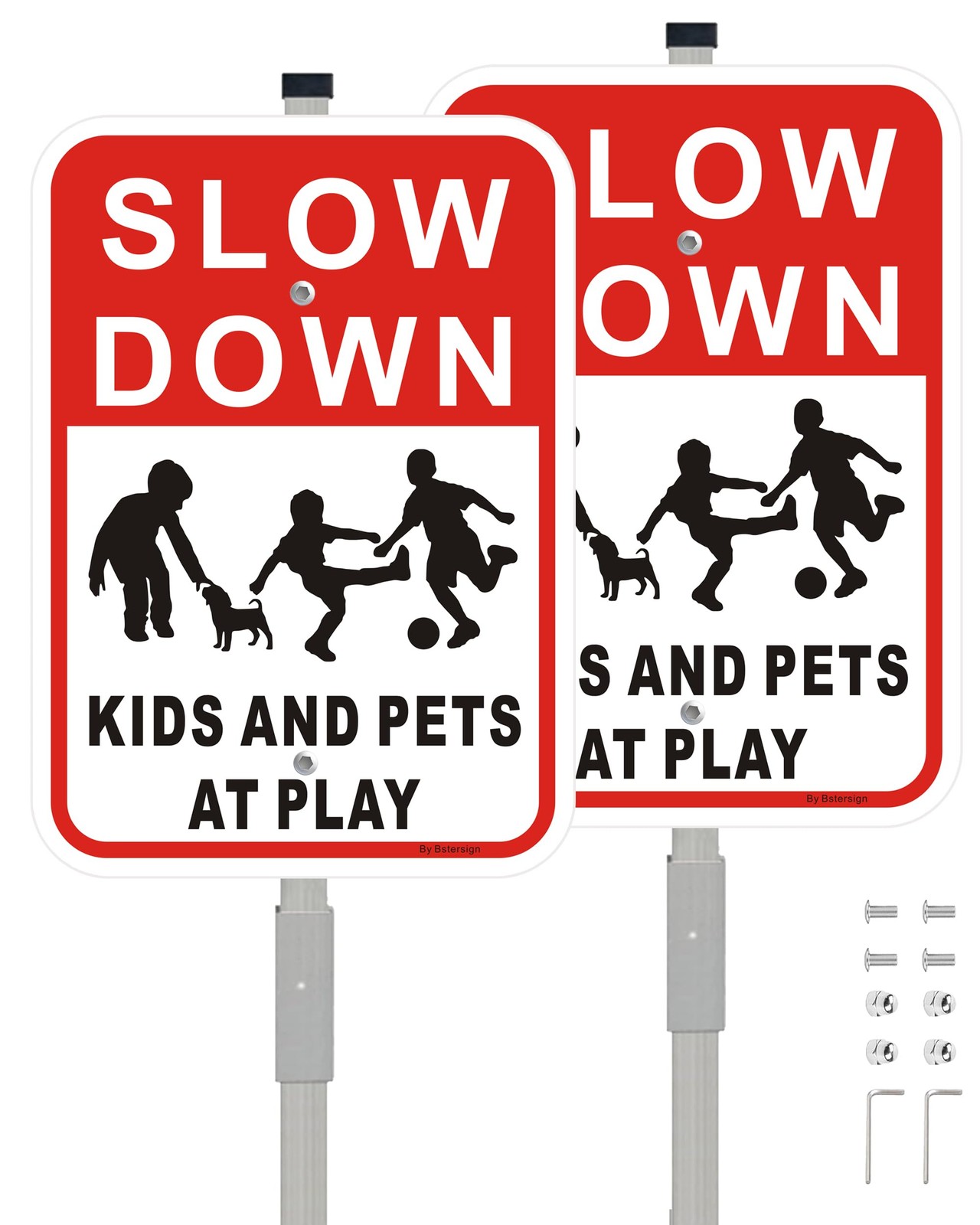 2 PCS 10×14 Inch Slow Down Kids Pets Play Sign 36 Inch Stakes Reflective
