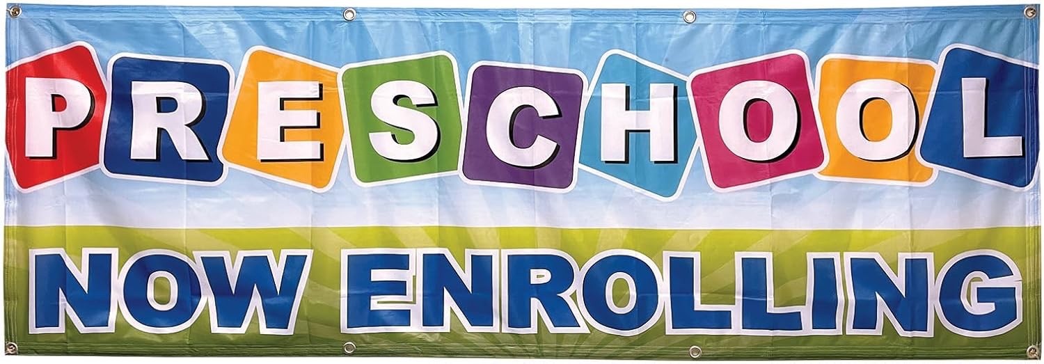 2×6 Ft PRESCHOOL NOW ENROLLING Banner Polyester Fabric Sign bgb