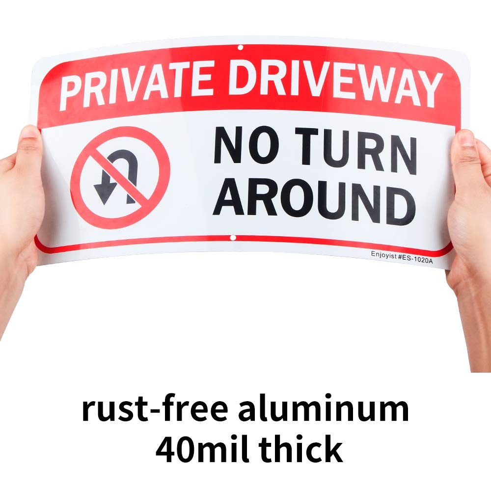 2 Pack Private Driveway, No Turn Around Sign, 14″x 7″ .04″ Aluminum Reflective