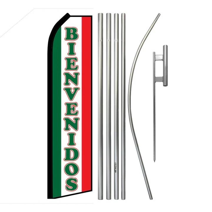 Welcome Bienvenidos Variations Swooper Advertising Banner Flag Pole Kits