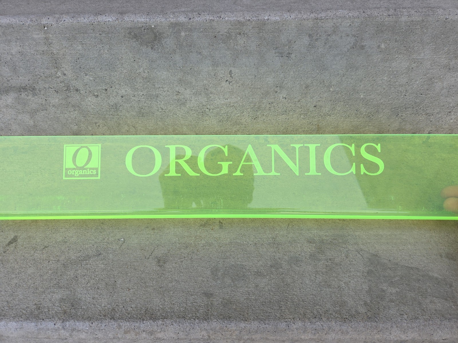 Organics Fluorescent Green Acrylic Shelf Store Display Sign 21″ x 3″