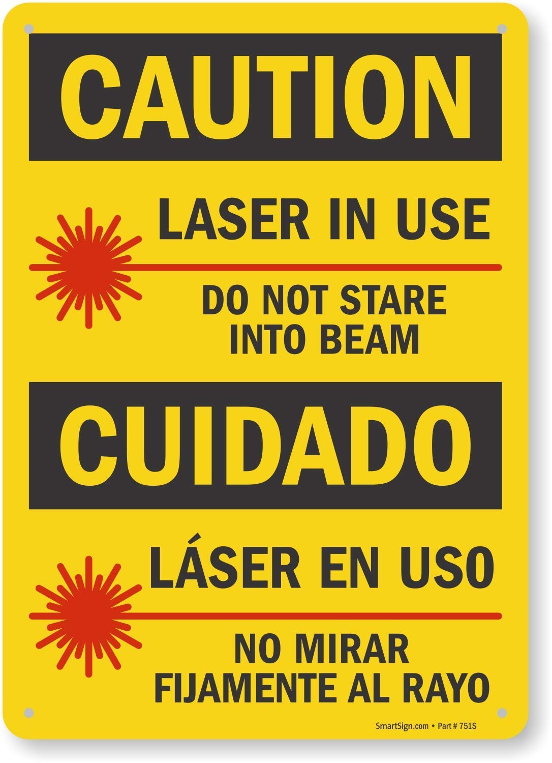 14×10 Inch Plastic S1696PL14 Caution Laser In Use Bilingual Sign Orange