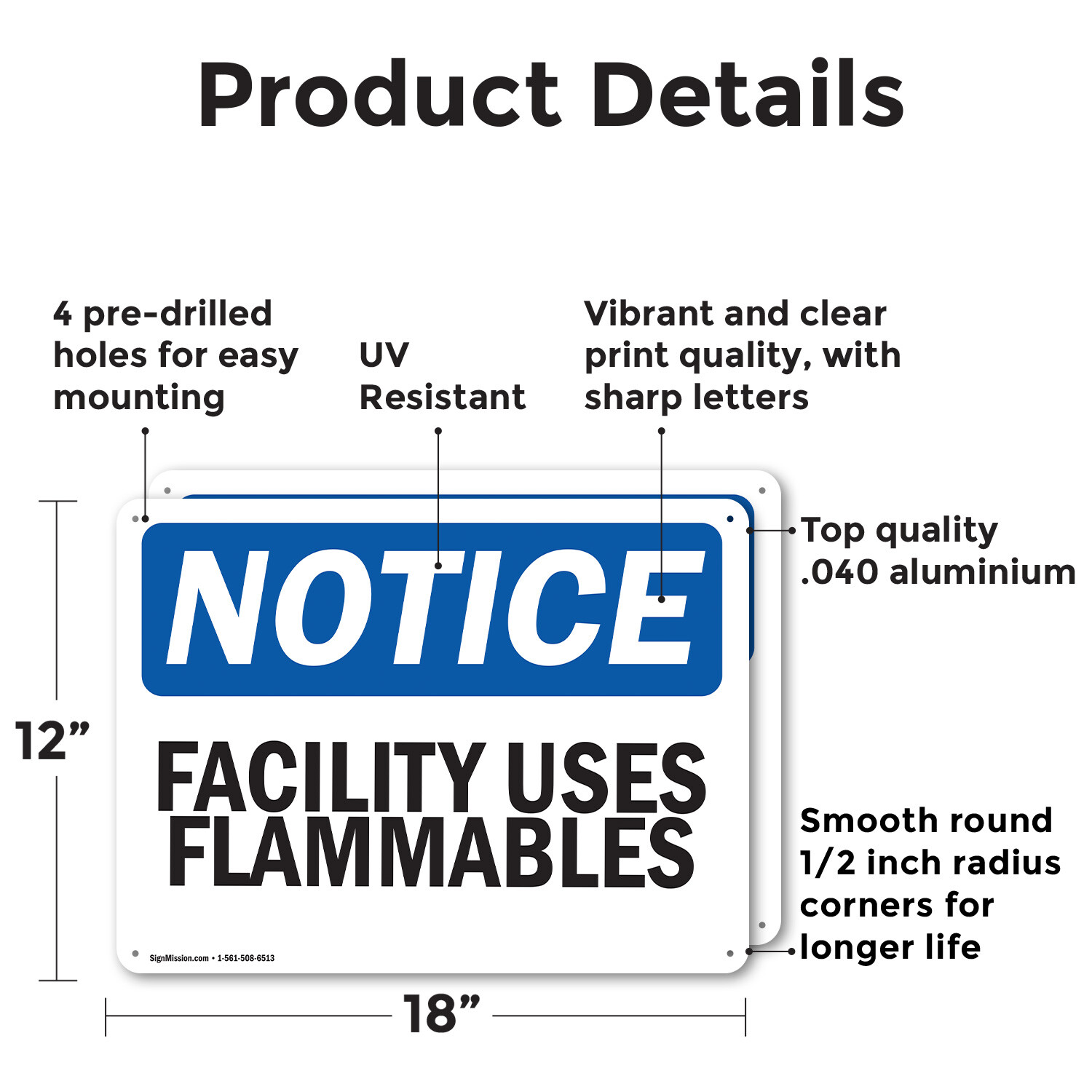 (2 Pack) Facility Uses Flammables OSHA Notice Sign Decal Metal Plastic