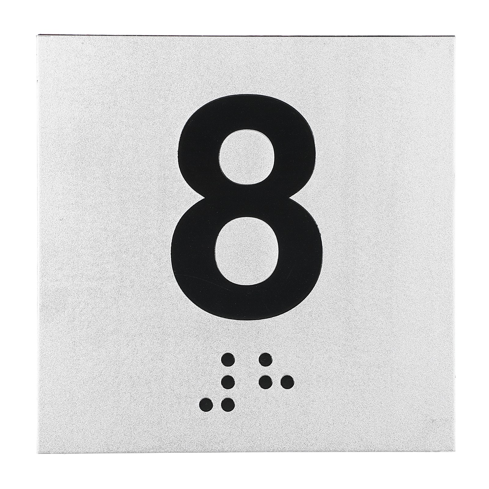 Exam Room Number Sign, 8″ x 8″ Number 8 Sign with Braille, Black on Silver