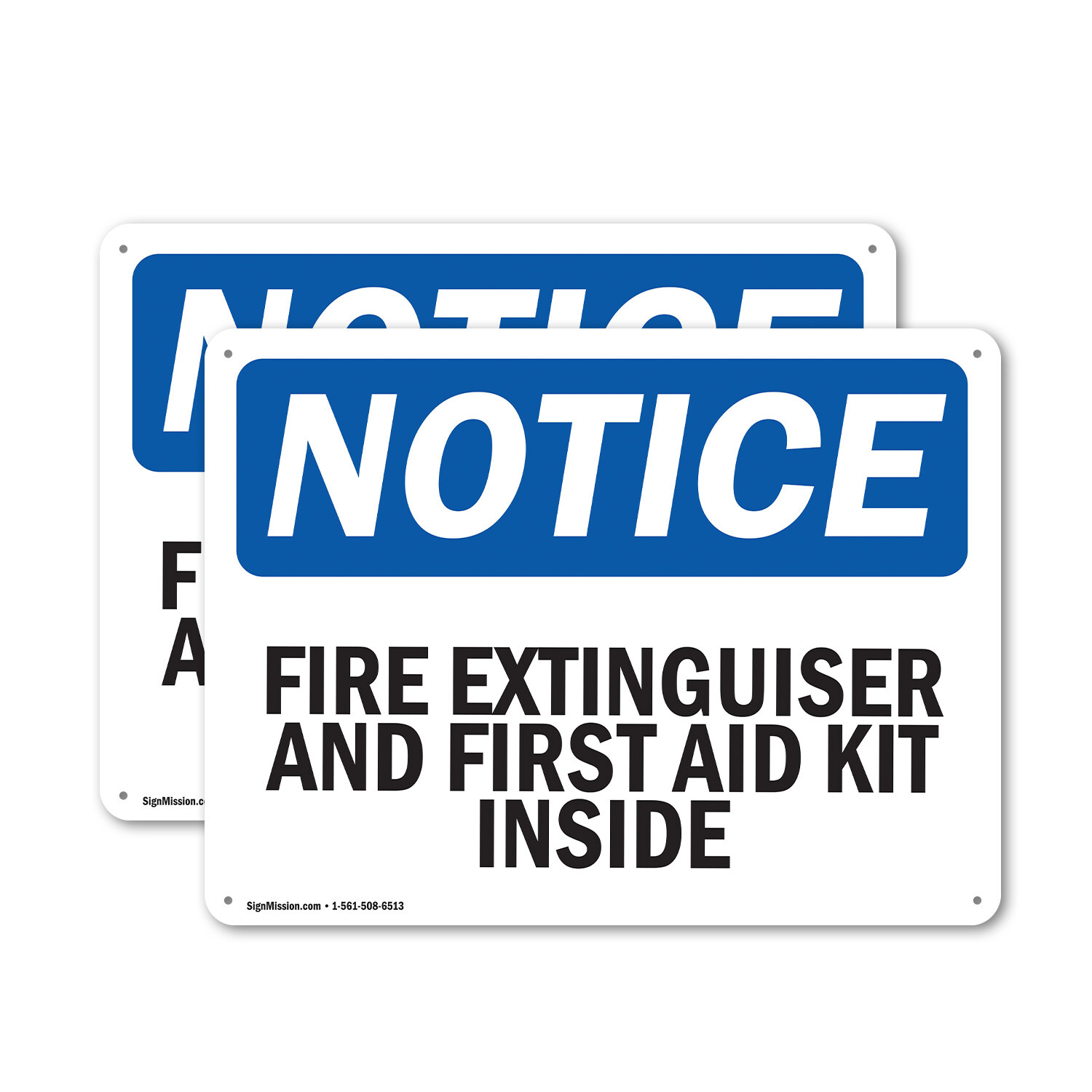 (2 Pack) Fire Extinguisher And First Aid Kit Inside OSHA Notice Sign Decal Metal