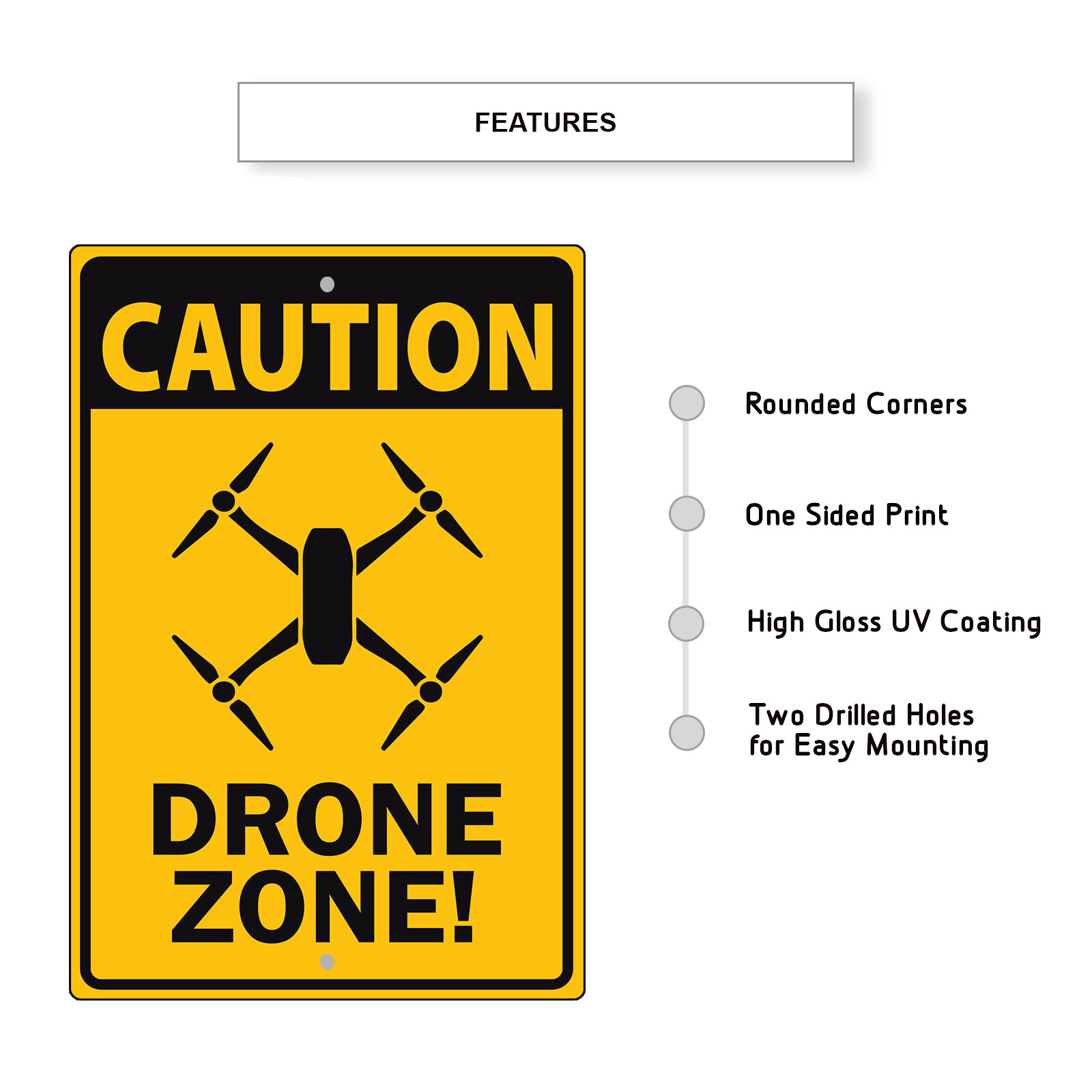 Caution Drone Zone Work Construction Notice Unique Novelty Aluminum Metal Sign