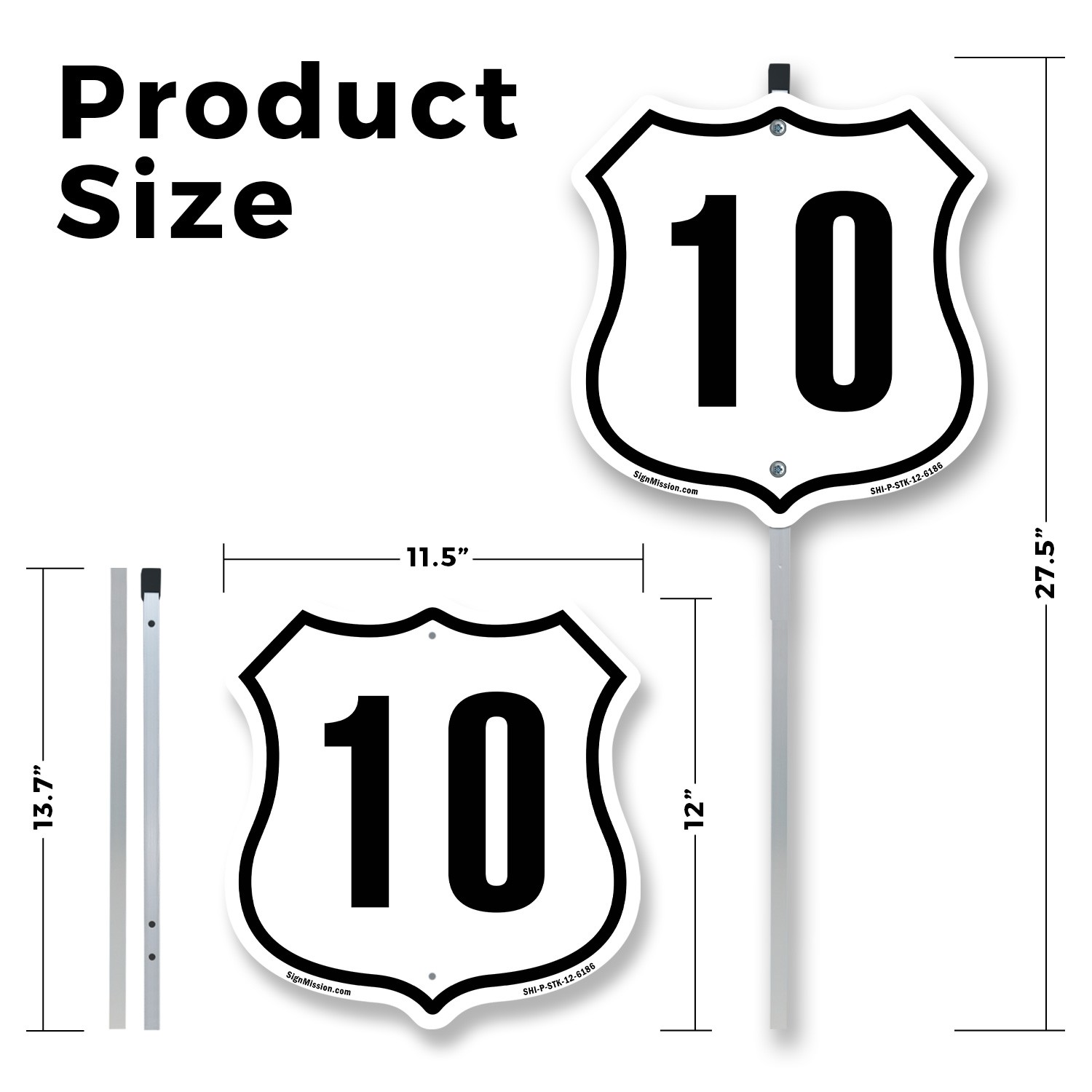 Number 10 Shield Shaped Sign With Stake Weather Resistant