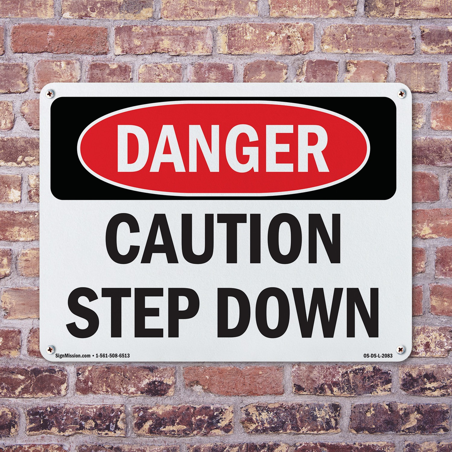 Caution Step Down OSHA Danger Sign Metal, Plastic, Or Decal – 5 or 10 Pack