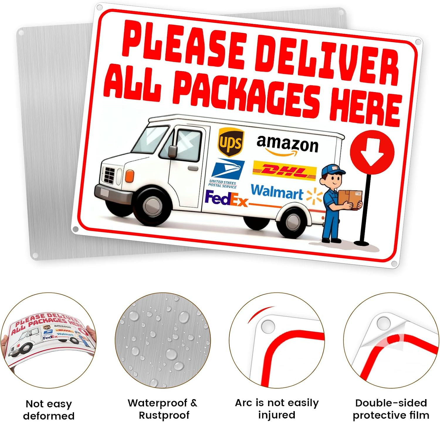 14 x 10 Inch Delivery Sign for Packages, Rust-Free Aluminum Metal Sign with Dire