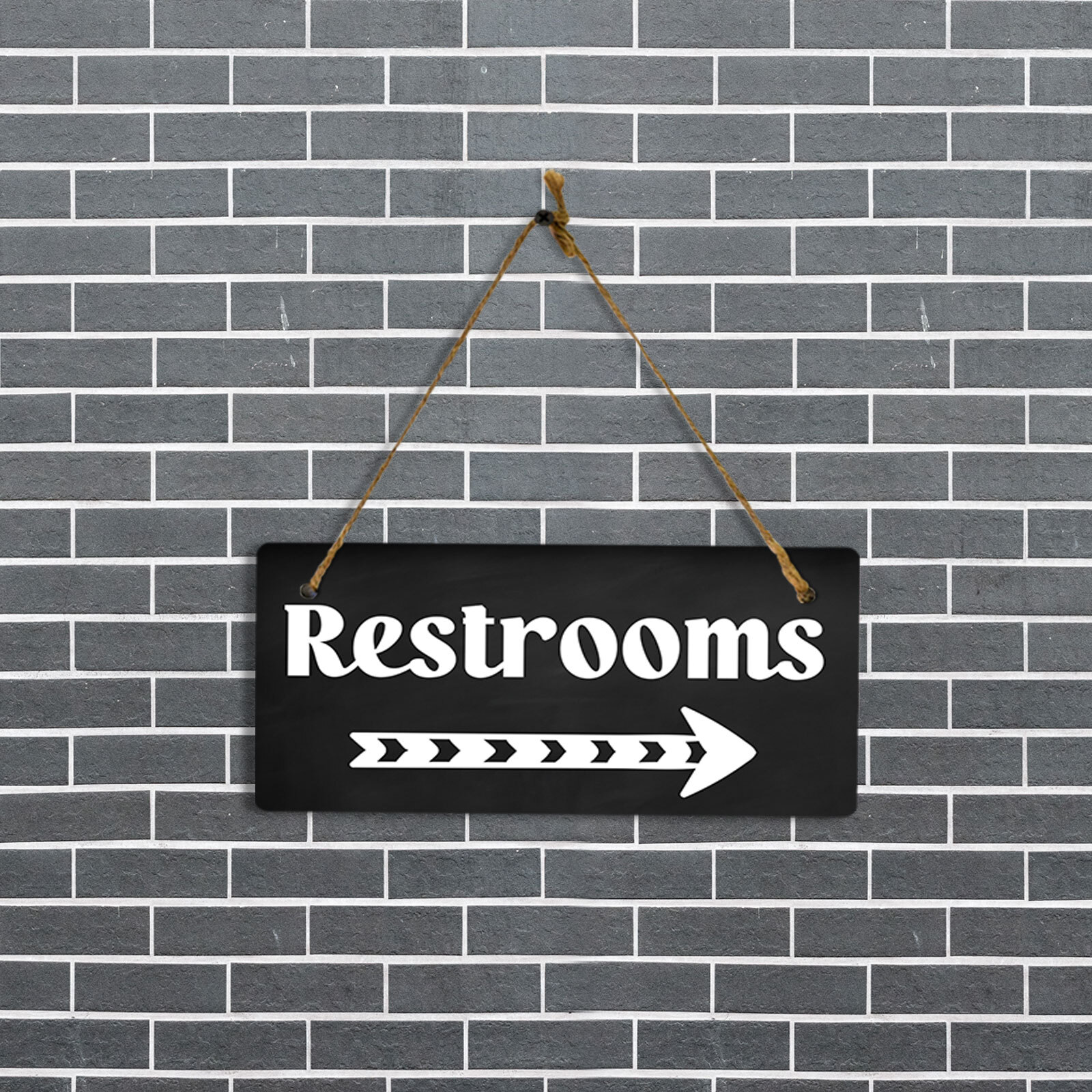 Restrooms Right Arrow 5×10 Hanging Plus Wall or Door Sign | Bathroom Decor