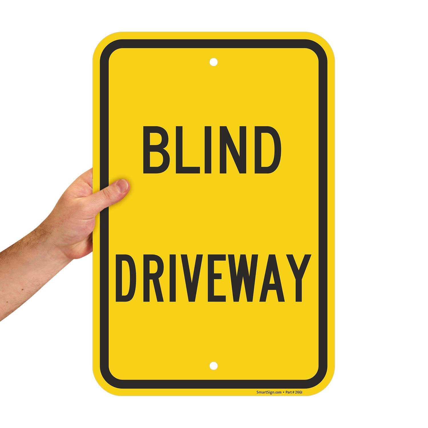 SmartSign-K-6647-AL Blind Driveway Sign | 12 x 18 Aluminum , Black on Yellow