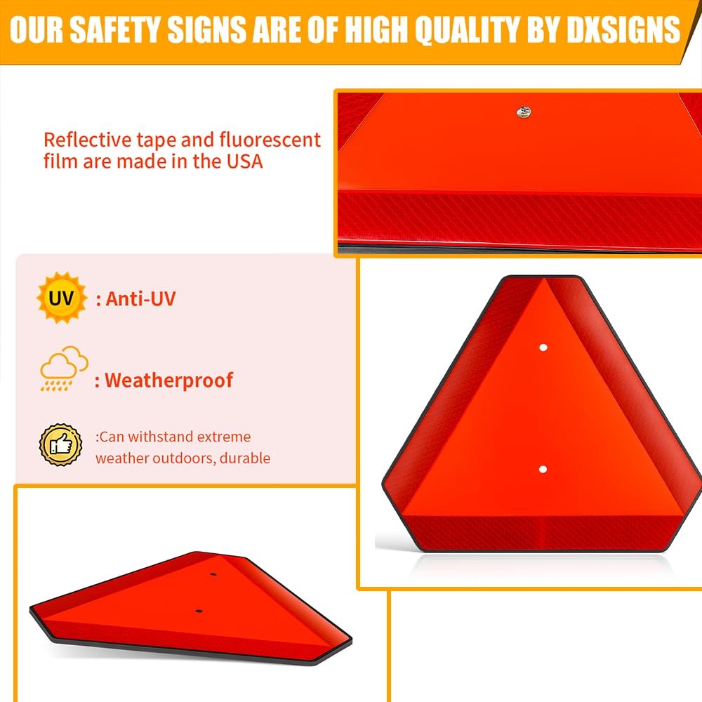 Slow Moving Vehicle Triangle Safety Sign 14×16 Reflective Golf Cart Plastic