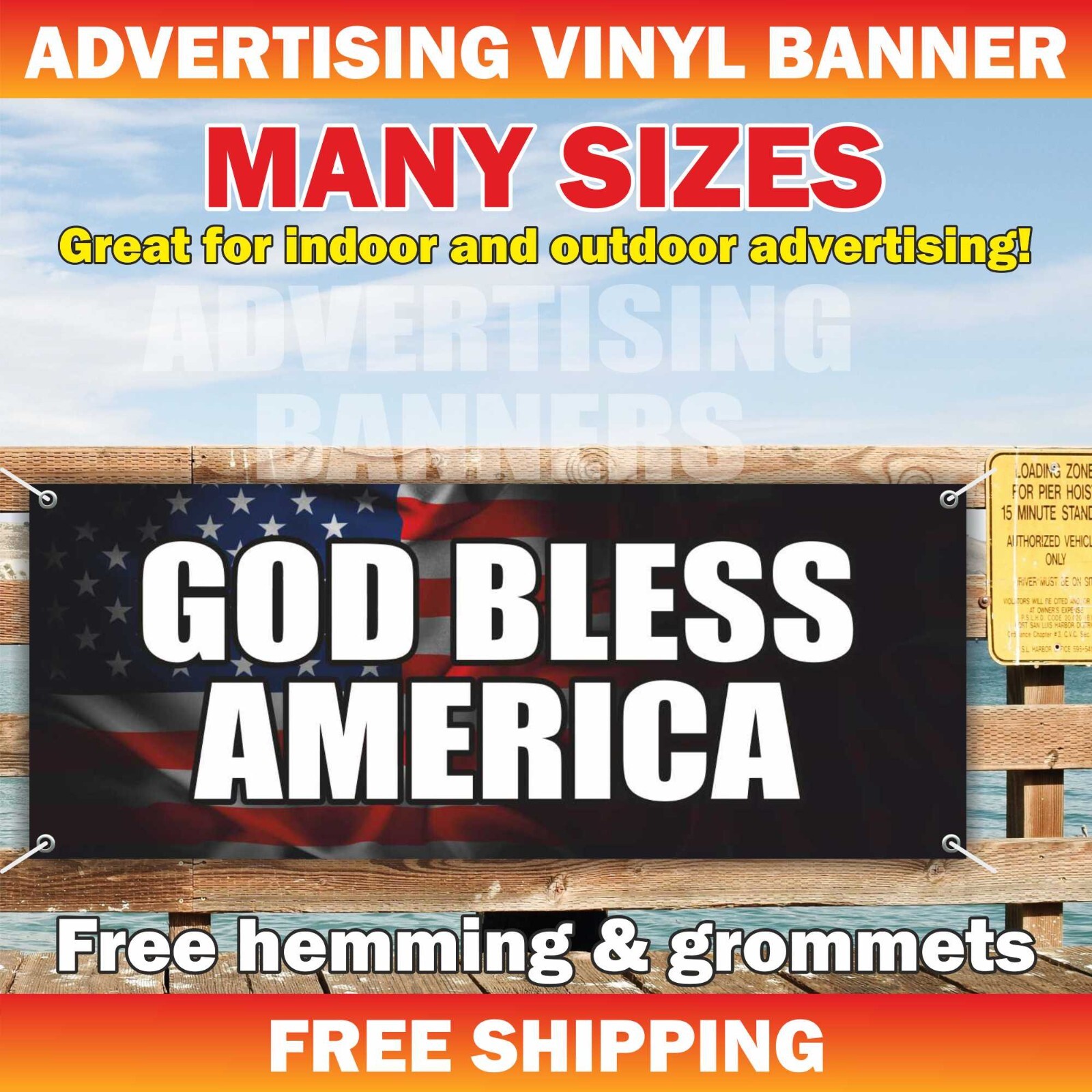 GOD BLESS AMERICA Advertising Banner Vinyl Sign Patriotic Poster USA