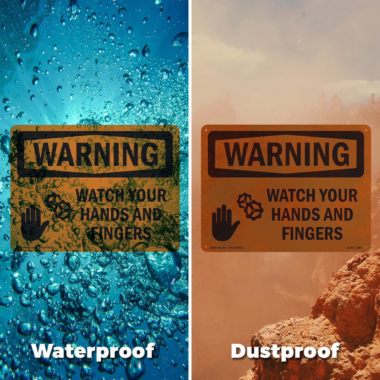 Watch Your Hands And Fingers OSHA WARNING Sign Metal Plastic, Decal 5 or 10 Pack
