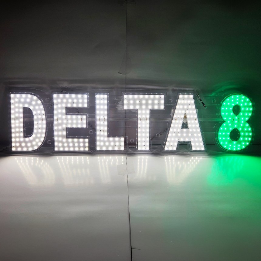 EPL Signs DELTA8 White/Green LED Sign Business 7″x30″ 2G Blinking Mode