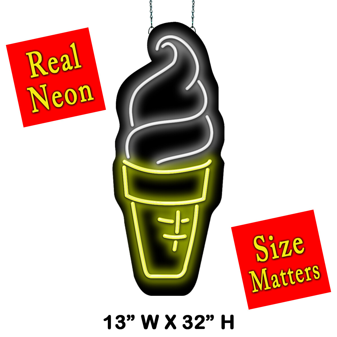Ice Cream Cone Neon Sign Jantec 13″ x 32″ Gelato Treats Sweets Soft Serve