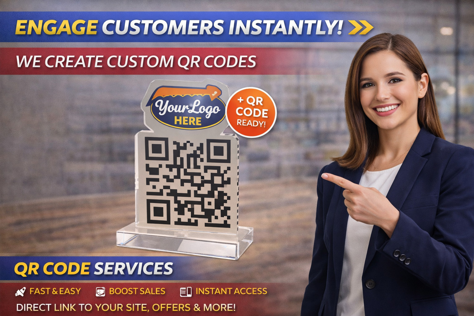 Custom QR Code Stand Scan Me Sign Business Display + QR Service