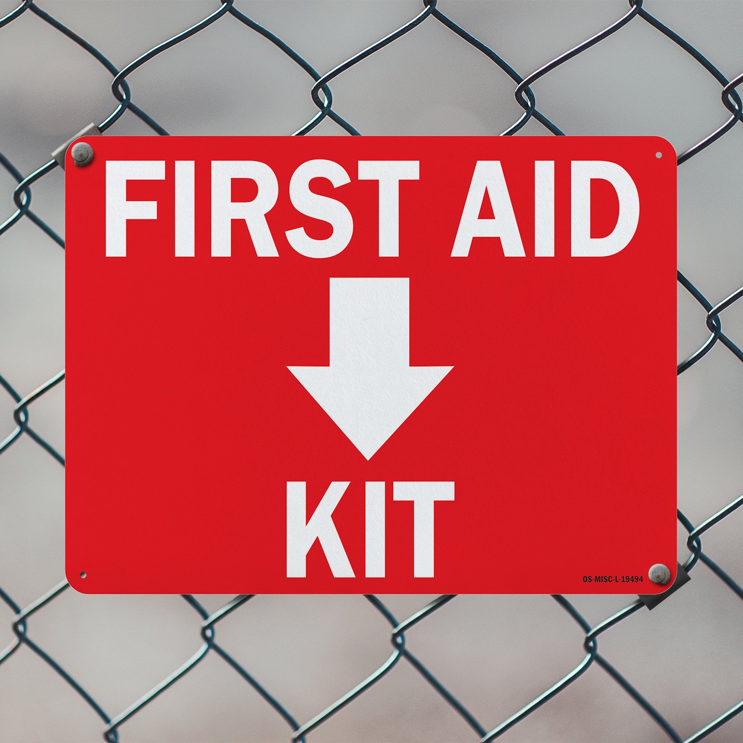 First Aid Kit with Down OSHA Sign Metal, Plastic, Or Decal – 5 or 10 Pack