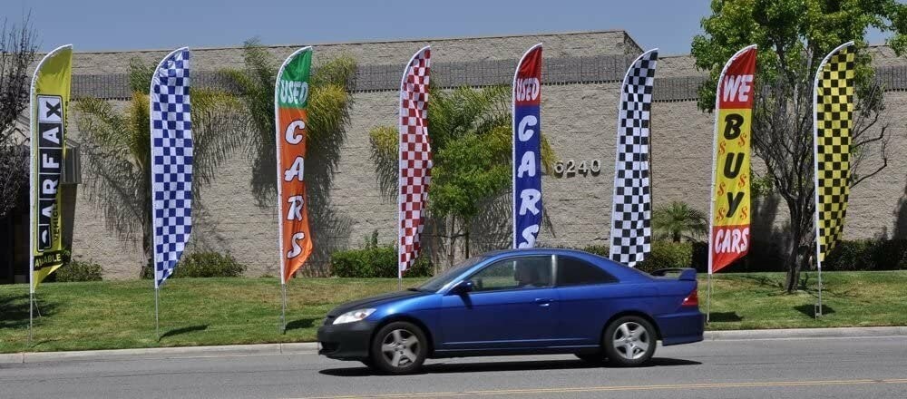Pre Owned Cars Advertising Feather Banner Swooper Flag Sign with Flag Pole…
