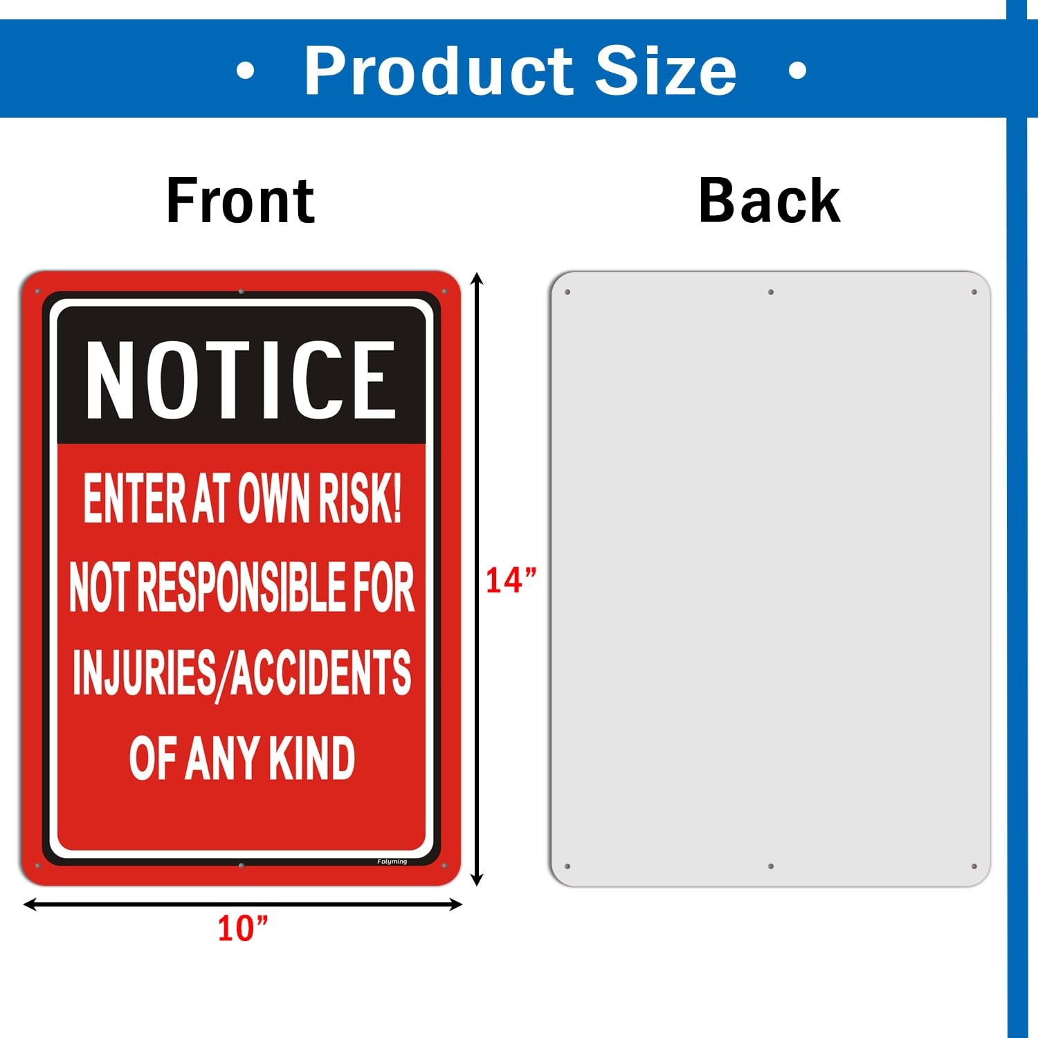 Notice Enter at Own Risk Sign Not Responsible for Accidents or Injuries Signs…